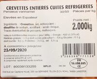 Crevette entieres cuites refrigerees