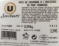 Pate de campagne a l'ancienne de porc francais