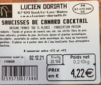 Saucisses de canard cocktail