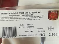 Roti de porc cuit supérieur