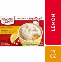 Mug cakes lemon flavored cake mix with vanilla frosting