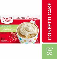 Mug cakes confetti cake mix with vanilla frosting