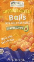Cheddar cheese, balls, oven baked corn snack made with avocado oil