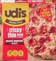 Gluten free crispy thin crust uncured pepperoni pizza