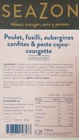 Poulet, fusilli, aubergines confites & pesto cajou-courgette
