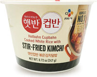 Cooked white rice with stir-fried kimchi