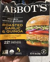Protein veggie burger roasted garlic and quinoa with savory veggies and herbs