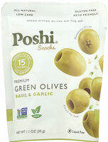 Poshi, Snacks, Premium Green Olives, Basil & Garlic