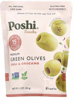 Poshi, Snacks, Premium Green Olives, Chili & Oregano