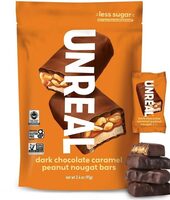 Dark chocolate caramel peanut nougat bar