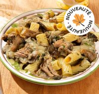 Tortiglioni, veau et pleurotes