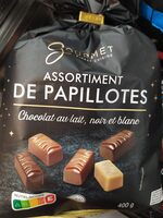 Assortiment de papillotes chocolat au lait, noir et blanc