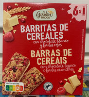 Barritas de cereales con chocolate blanco y frutos rojos