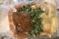 Pain de viande, patates en dés et pois verts