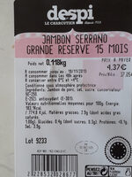 Jambon Serrano grande réserve 15 mois