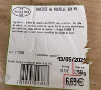 Saucisse de volaille bio