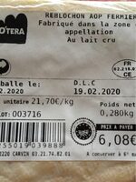 Reblochon aop fermier