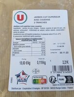 Jambon cuit supérieur avec couenne 2 tranches