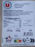 Jambon cuit supérieur sans couenne 4 tranches