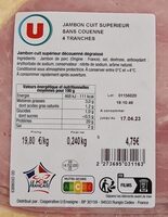 Jambon cuit supérieur sans couenne