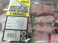 Brochetas pollo adobadas con verduras