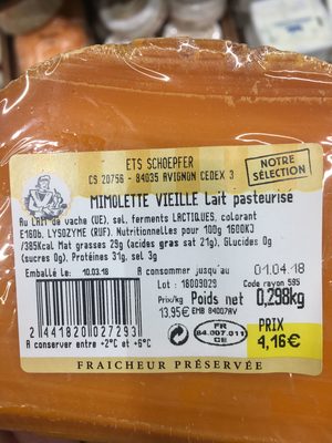 Mimolette vieille lait pasteurisé