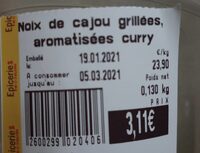 Noix de cajou grillées aromatisées curry