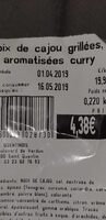 Noix de cajou grillées aromatisées curry