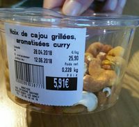 Noix de cajou grillées, aromatisées curry