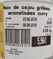 Noix de cajou grillées Curry