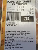 Pomme déshydratée en tranches
