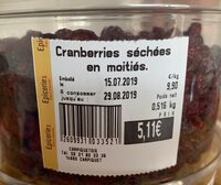 Cramberries séchées en moitiés