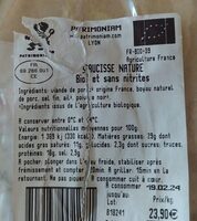 Saucisse nature bio et sans nitrites