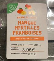 Salade de fruits Mangues myrtilles framboises