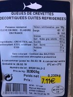 Queues de crevettes decortiquees cuites refrigerees