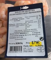 Queues de crevettes decortiquees cuites refrigerees