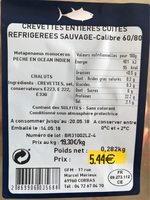 Crevettes entieres cuites refrigerees sauvages - Calibre 60/80
