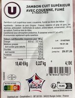 Jambon cuit superieur avec couenne fume