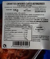 Crevettes entières cuites réfrigérées