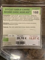 Biscuit sable carre avoine choc noir