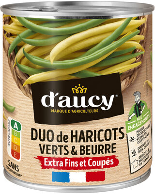 Duo haricots verts et beurre extra fins coupés d'aucy 455g