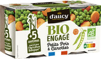 Petits pois Carottes en rondelles Bio engagé d'aucy cart.2x130g