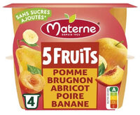 Compotes 5 fruits pomme poire abricot brugnon banane sans sucres ajoutés