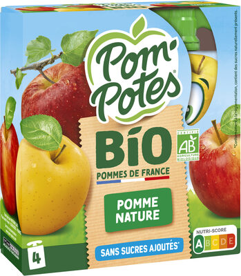 POM'POTES Compotes Gourdes BIO Pomme Nature 4x90g