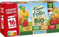 POM'POTES Compotes Gourdes BIO Pomme, P. Fraise, P. Abr, P. Poire 16x90g Format Familial