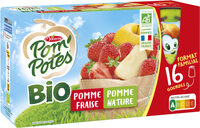 POM'POTES Compotes Gourdes BIO Pomme Fraise 16x90g Format Familial