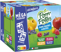 POM'POTES Compotes Gourdes Pomme, P. Myrt, P. Mira, P. Framb 72x90g 48+24 Offertes
