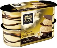 Mousse de vainilla con finas y crujientes láminas de cacao