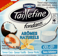 Taillefine (0 % MG, 0 % Sucres ajoutés), (Arômes naturels : Saveurs Coco, Vanille, Pêche) 12 pots