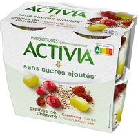 Activia sans sucre ajoute raisin cranberry chanvre 115 g x 4